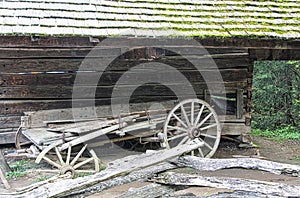 An old wagon at the Cades Cove Grist Mill in Smoky Mountain National Park.
