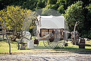 Old wagon with a horse in the back