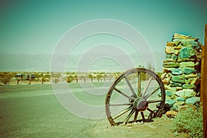 Old wagon wheel at death valley national park