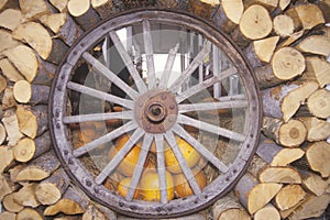 Old Wagon Wheel, Firewood and Pumpkins, Vermont