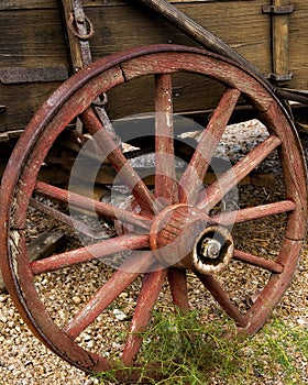 Old Wagon Wheel with Wooden Spokes