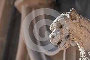 Old wall figure of scary dragon at main facade of Justice Palace in Magdeburg, Germany