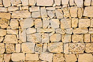 Old wall of porous sand stone bricks, close-up