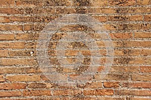 Old Wall of Red Bricks and White Brayed and Cracked Old Paint. Red, Terracotta and White Brick Background. Old Wall for Background