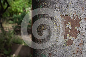 Old wall with rust close up. Grunge surface. Weathered wall with cracks. Stain sctructure. Aged dirty background.