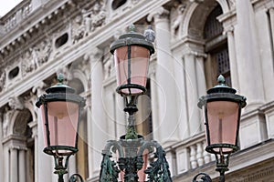 Old wall street lighting, in the old town, Venice, Italy