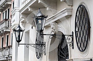 Old wall street lighting, in the old town, Venice, Italy