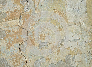 Old wall for texture or background, rough aged surface, remnants of peeling plaster, crack in the grunge-style wall