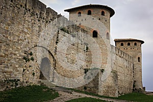 Old walled citadel. Roman towers. Carcassonne. France