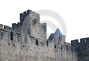 Old walls fortified of Carcasson castle, France