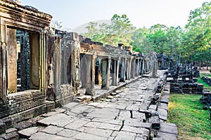 Old walls and pillars of Angkor Thom  castle