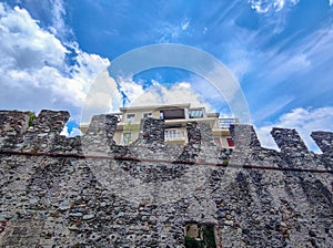 Old walls of varazze medieval village by the sea liguria italy