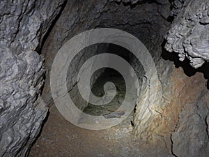 Old war tunel in sass di stria in dolomites