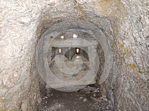 Old war tunel in sass di stria in dolomites