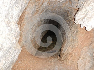 Old war tunel in sass di stria in dolomites photo