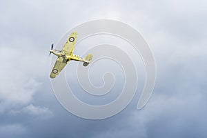 OLD WARDEN, BEDFORDSHIRE, UK ,OCTOBER 6, 2019.Small single engine airplane flying in the english cloudy sky