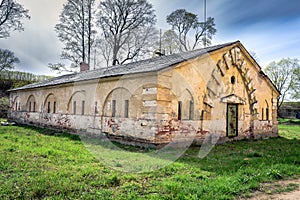 Old Warehouse among bastion hills in Daugavpils fortress, Latvia