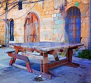 Old warehouse door and windows at port of Jaffa