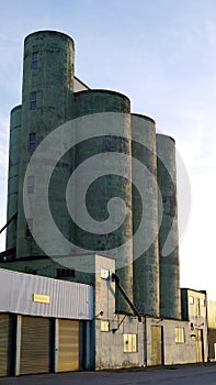 Old warehouses in evening light.