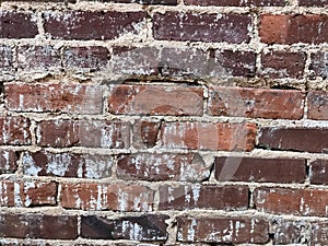 Old warn down brick wall with cement failing photo