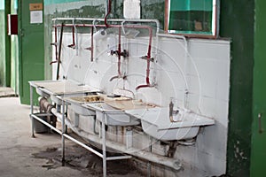 Old washbasins in the factory