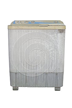 Old washing machine isolated on white background.