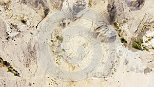 Old waste rock dumps of ilmenite quarry, vertical aerial view