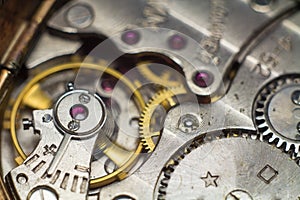 Old watch gears very close up