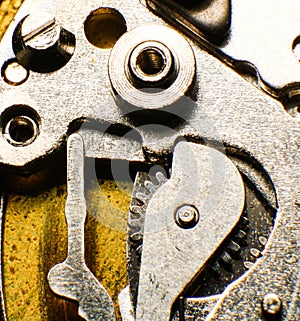 Old watch mechanism, macro