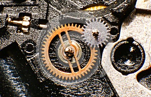 Old watch mechanism, macro