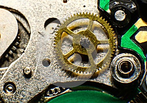 Old watch mechanism, macro