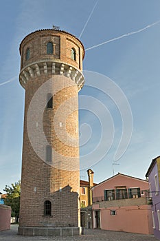 Old water supply tower on Burano island, Italy.