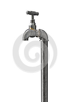 Old water tap isolated on white