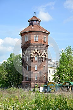 The old water tower 1901 on a summer day. Rybinsk