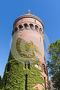 Old water tower overgrown with ivy