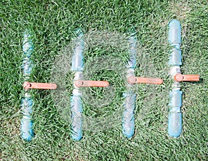 Old water valves and pipes in a garden