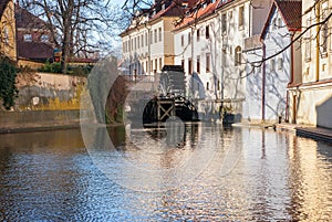 Old watermill on Chertovka river in Prague.