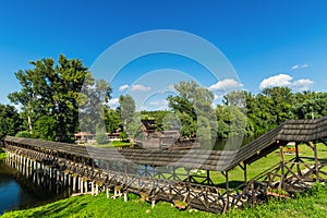 Old watermill and old wooden bridge.