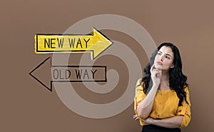 Old way or new way with young businesswoman