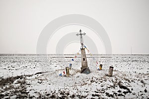 Old wayside shrine in wintertime