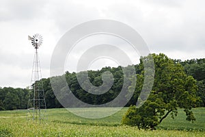 The old weather vane on this farm determines the wind direction.