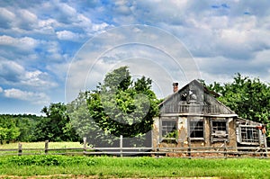 Old and weathered adobe traditional house.