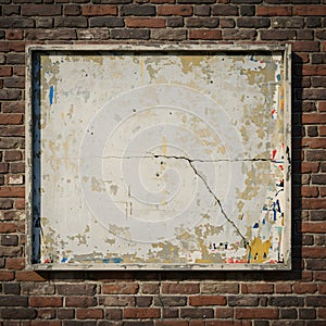 Old Weathered Billboard on a Grunge Brick Wall