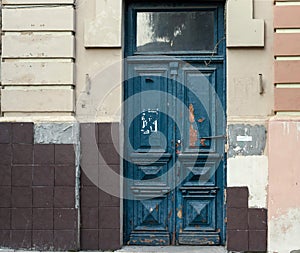 Old weathered blue door