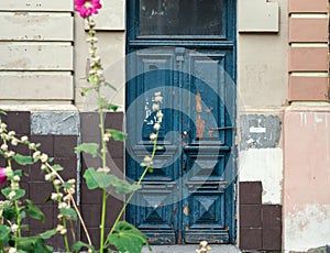 Old weathered blue door