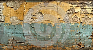 Rustic Brick Wall with Peeling Paint Layers for Texture Backgrounds, Backdrop