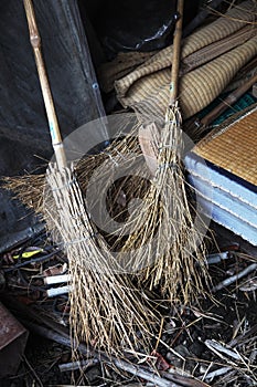 Old and weathered broomsticks