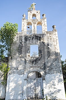 Old weathered church in Yaxuanah, Mexico
