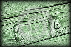 Old Weathered Cracked Knotted Kelly Green Pine Wood Floorboards Vignetted Grunge Texture