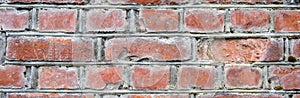 Old weathered and deteriorating brick wall, as a grungy background